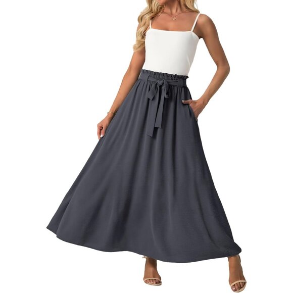 Elegant Women's Boho Floral Maxi Skirt - Comfortable High Waisted Design, Grey - Picture 1 of 5